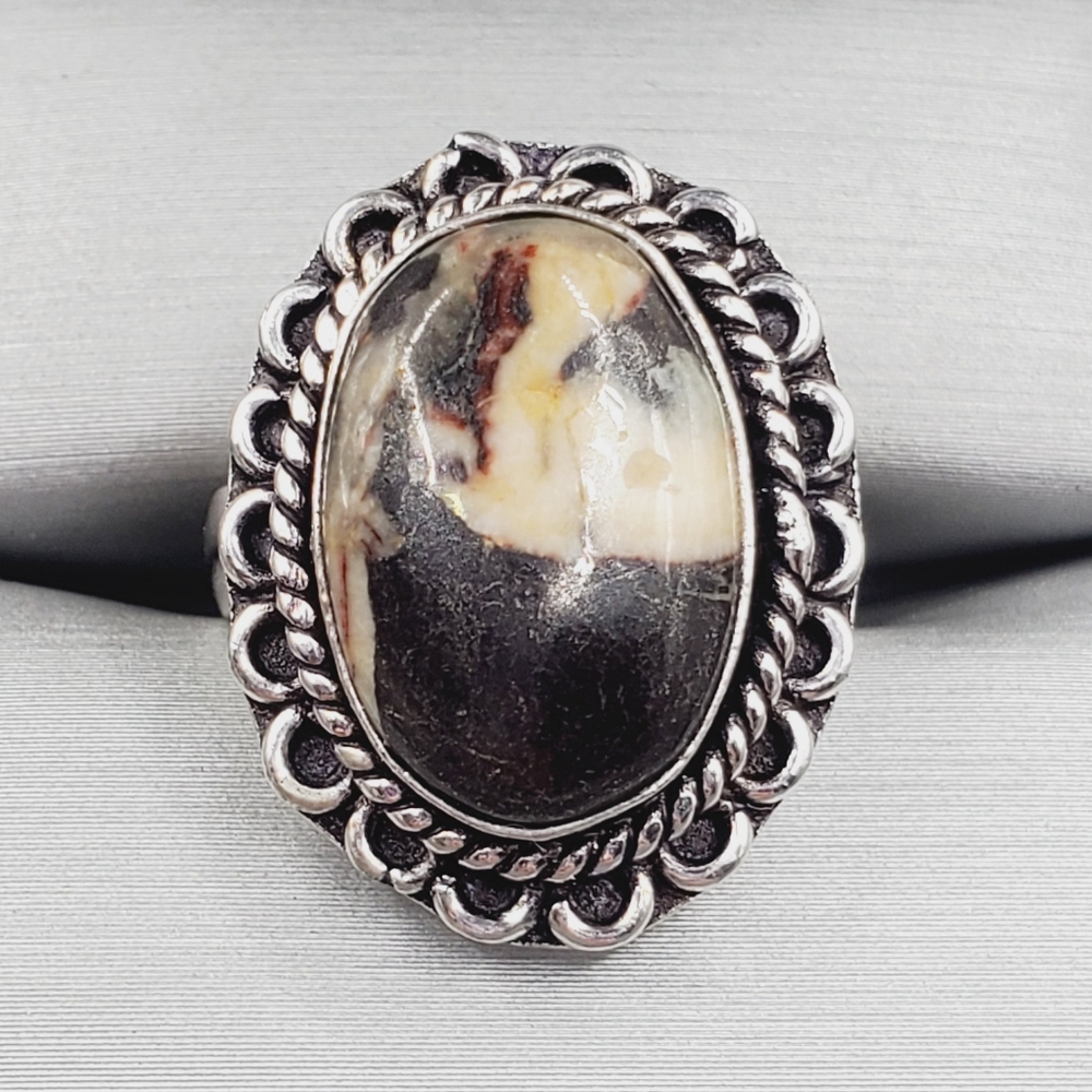 Genuine Oval Bezel Set White Buffalo Turqouise 925 Sterling Silver Rope Ring